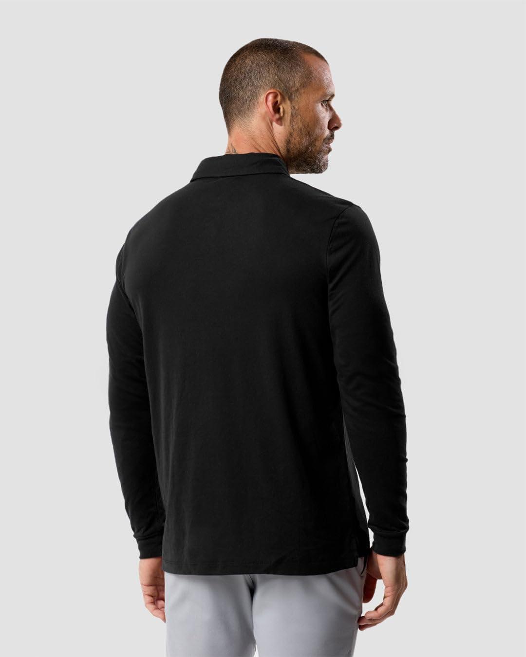 imageINTO THE AM Mens Long Sleeve Polo Shirt S4XL SlimFit Collared Tee for Golf Work amp Casual CottonBlend ComfortNonbranded Black