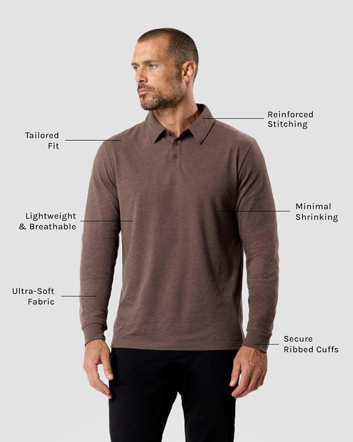 imageINTO THE AM Mens Long Sleeve Polo Shirt S4XL SlimFit Collared Tee for Golf Work amp Casual CottonBlend ComfortNonbranded Brown