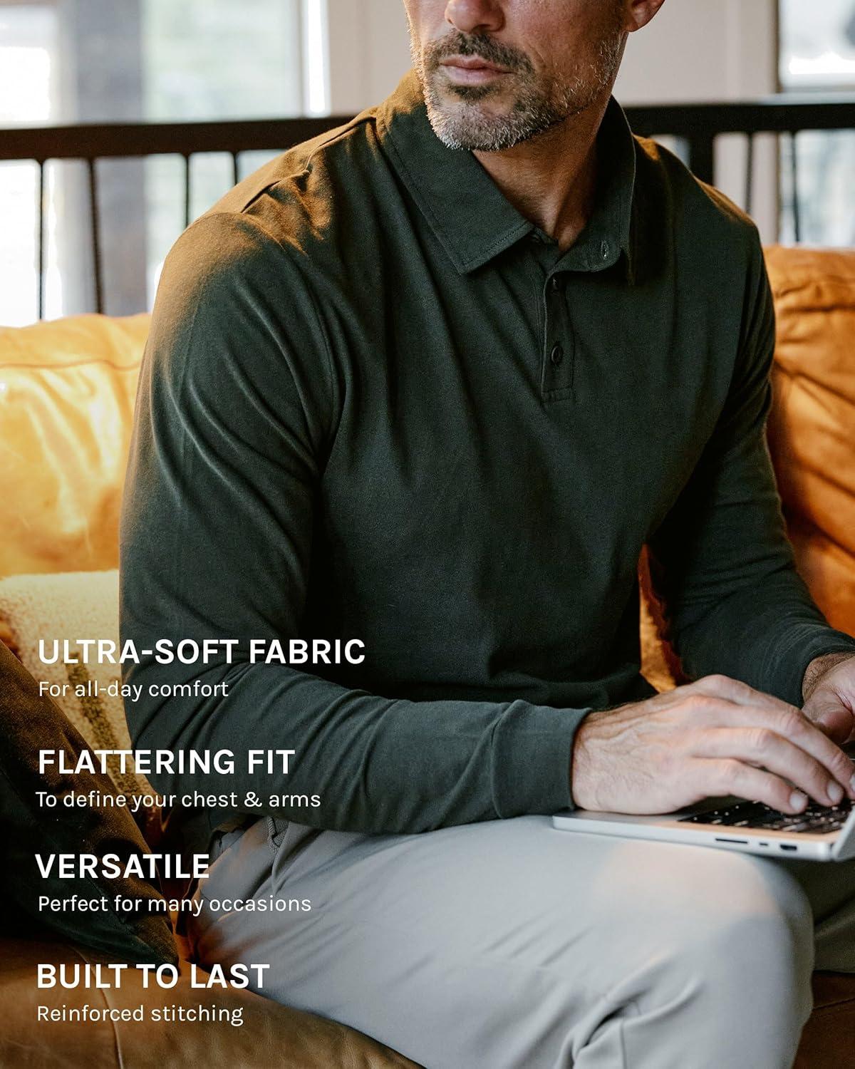 imageINTO THE AM Mens Long Sleeve Polo Shirt S4XL SlimFit Collared Tee for Golf Work amp Casual CottonBlend ComfortNonbranded Brown