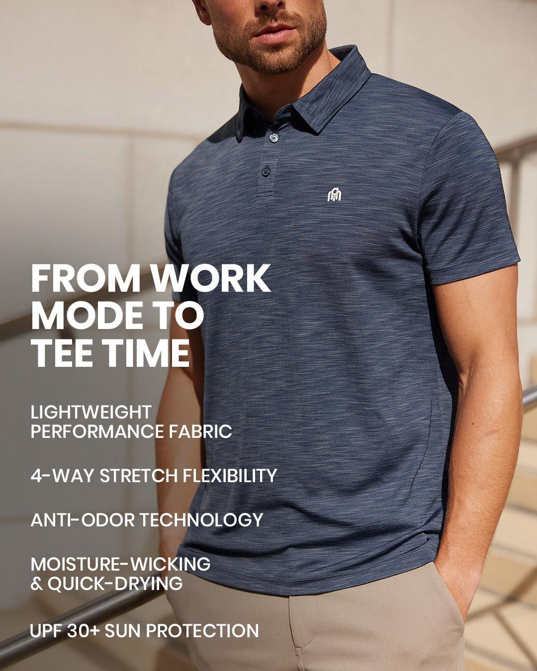 imageINTO THE AM Performance Dri Fit Polo Shirts for Men S4XL Quick Dry Moisture Wicking Athletic Sport Collar Work ShirtsSingle Branded Indigo