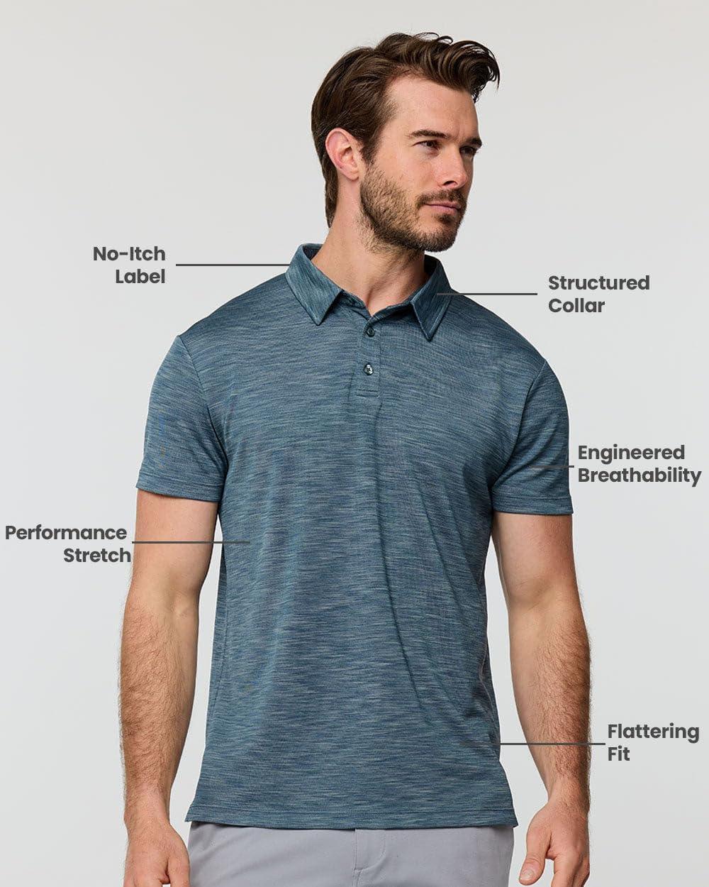 imageINTO THE AM Performance Dri Fit Polo Shirts for Men S4XL Quick Dry Moisture Wicking Athletic Sport Collar Work ShirtsSingle Branded Indigo
