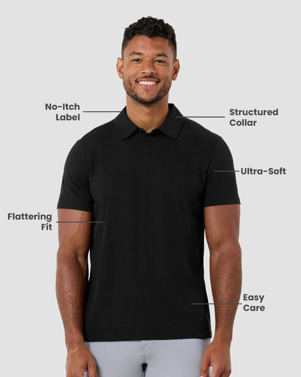 imageINTO THE AM Polo Shirts for Men Soft Cotton Slim Fit Short Sleeve Collared Shirt Men S 4XL Fitted PolosPack of 3 Nonbranded BlackCharcoalIndigo