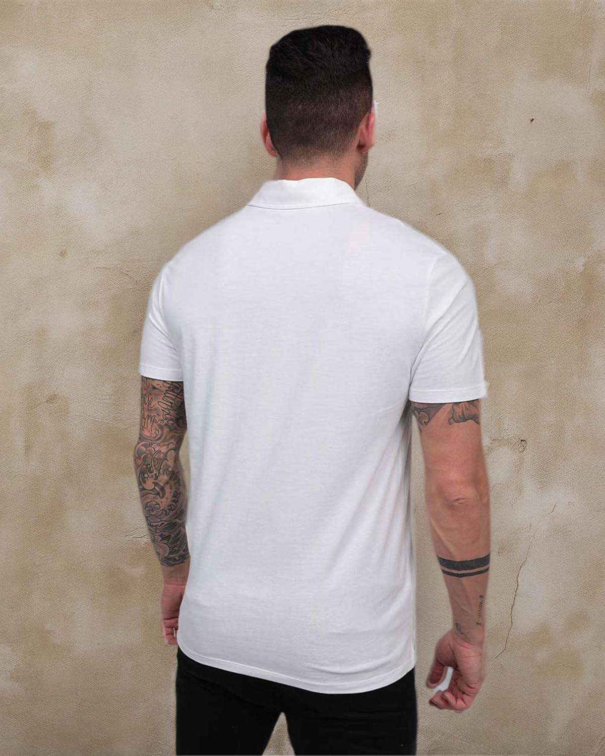 imageINTO THE AM Polo Shirts for Men Soft Cotton Slim Fit Short Sleeve Collared Shirt Men S 4XL Fitted PolosSingle a Nonbranded White