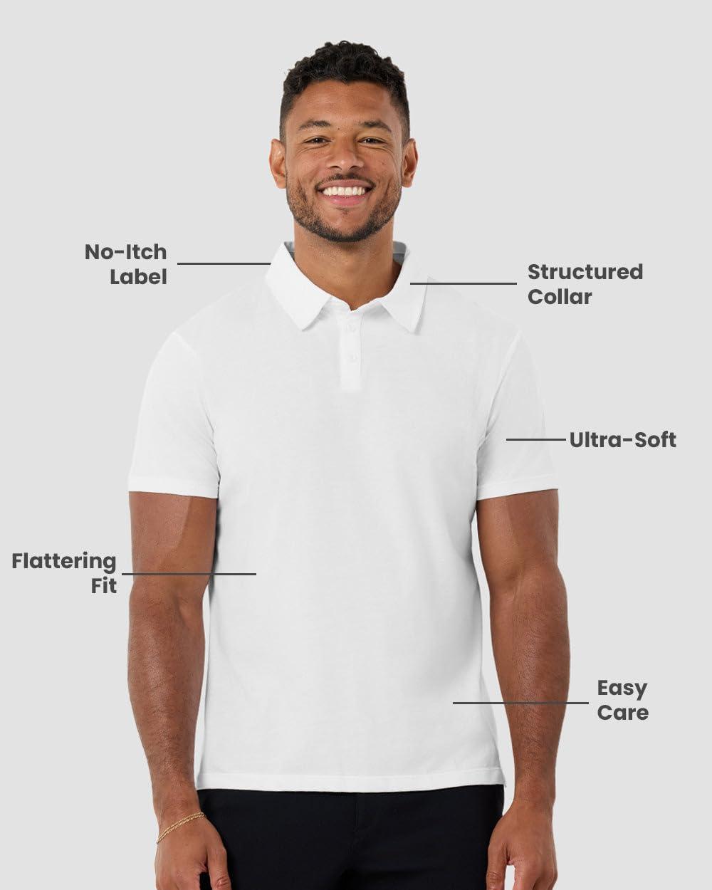 imageINTO THE AM Polo Shirts for Men Soft Cotton Slim Fit Short Sleeve Collared Shirt Men S 4XL Fitted PolosSingle a Nonbranded White