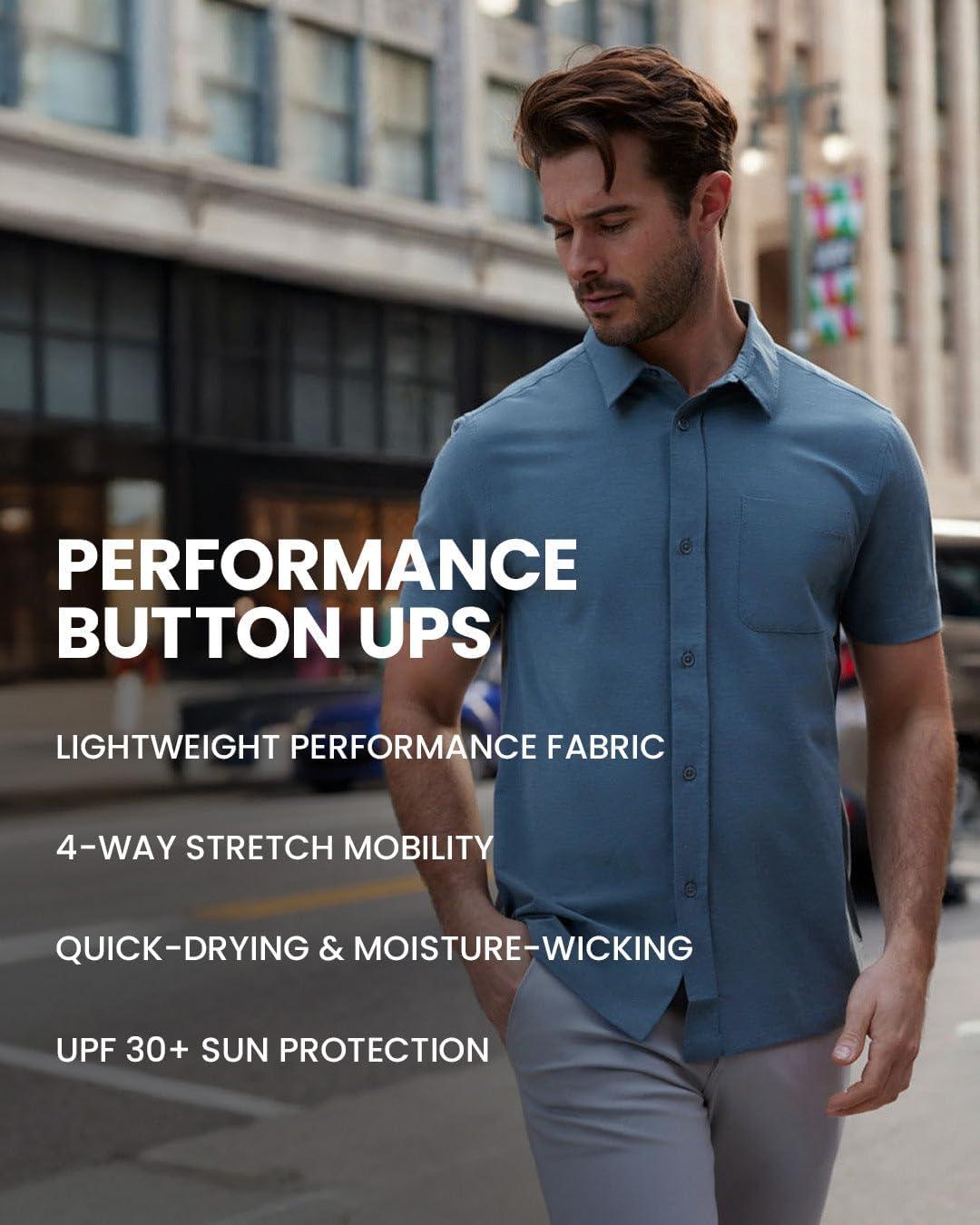 imageINTO THE AM Short Sleeve Button Down Shirts for Men S 4XL Slim Fit Stretch Mens Button Up Shirt Business Casual Dress ShirtSingle Nonbranded Beige
