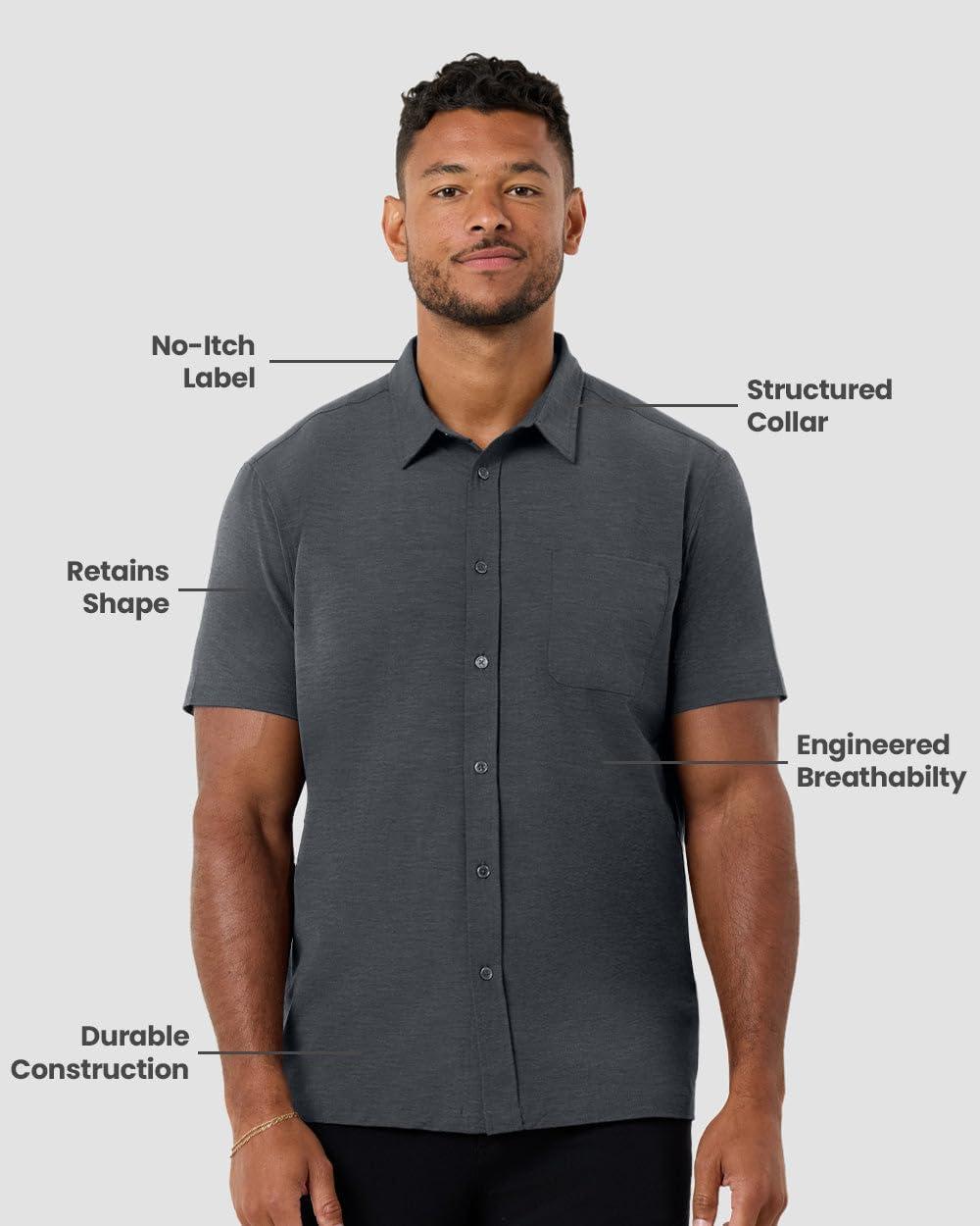 imageINTO THE AM Short Sleeve Button Down Shirts for Men S 4XL Slim Fit Stretch Mens Button Up Shirt Business Casual Dress ShirtSingle Nonbranded Beige