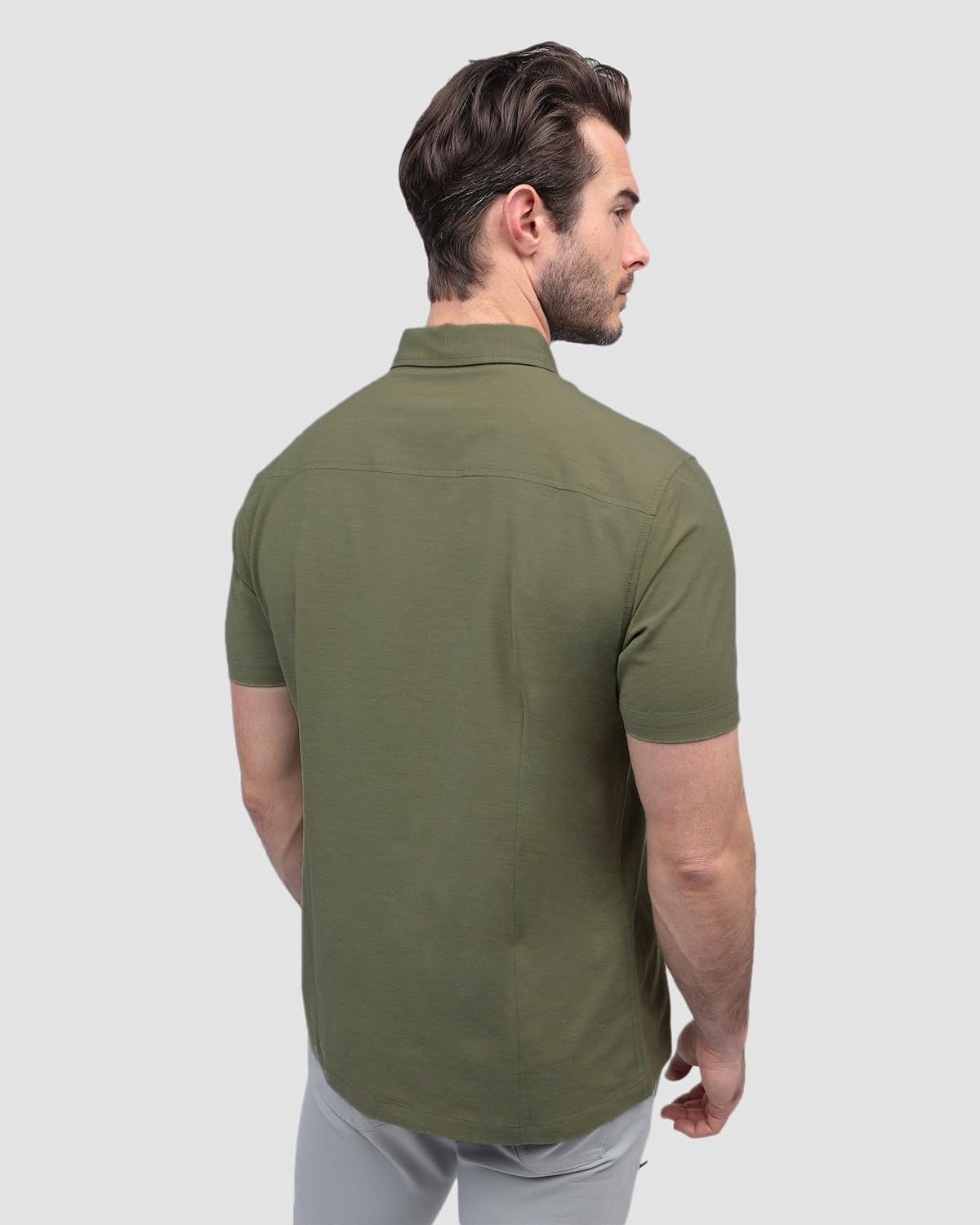 imageINTO THE AM Short Sleeve Button Down Shirts for Men S 4XL Slim Fit Stretch Mens Button Up Shirt Business Casual Dress ShirtSingle Nonbranded Olive Green