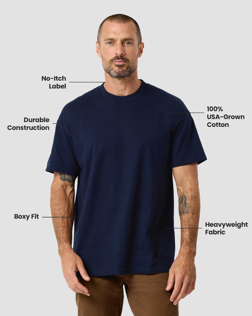 imageINTO THE AM Heavyweight T Shirts for Men S 3XL Boxy Oversized 100 Cotton Thick Heavy Weight Tshirts Mens TeesNavy