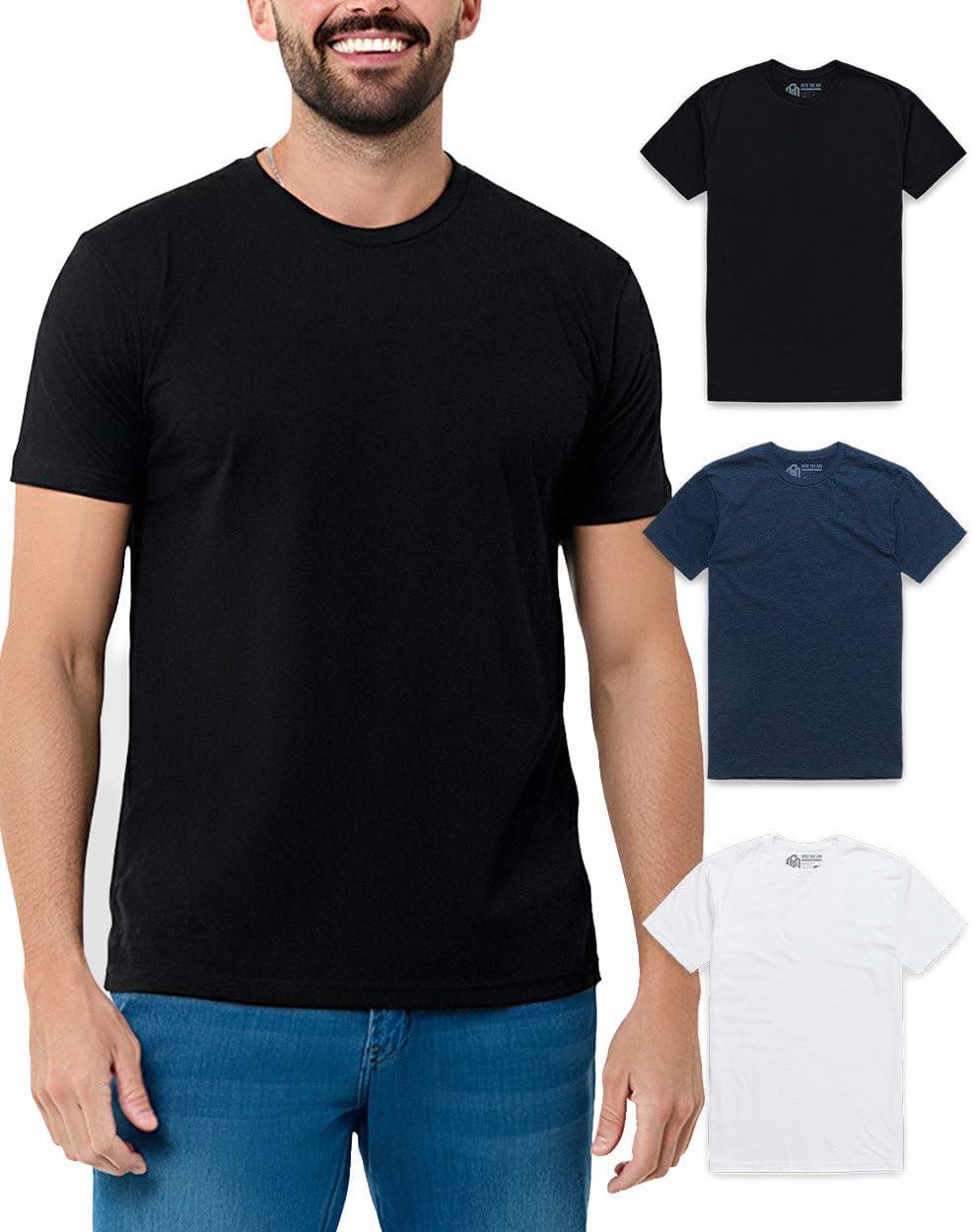 imageINTO THE AM Mens T Shirts Soft Cotton Blend Crew Neck Tee S 4XL Athletic Fit Plain Casual TShirt for Men3pack BlackNavyWhite
