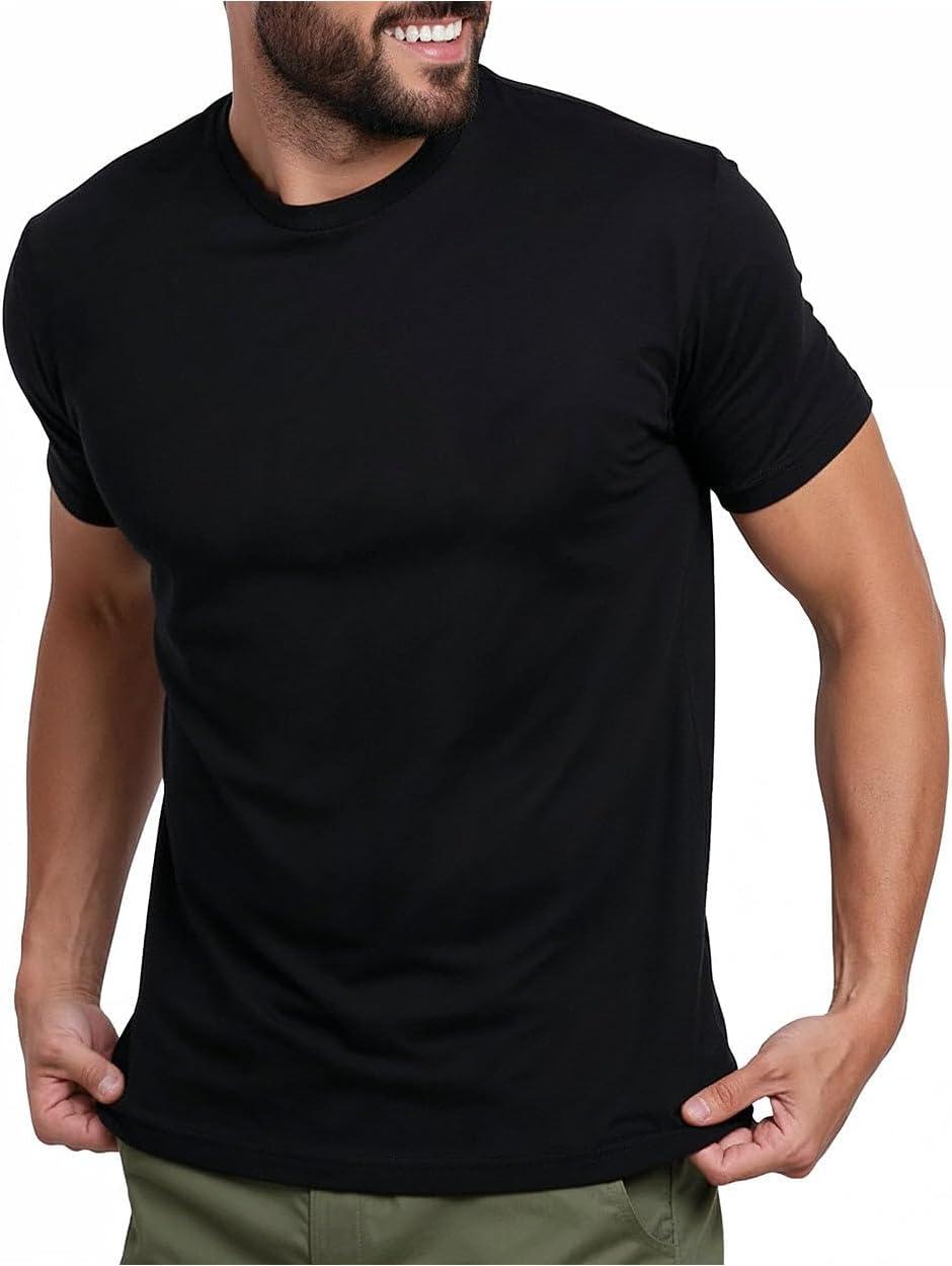 imageINTO THE AM Mens T Shirts Soft Cotton Blend Crew Neck Tee S 4XL Athletic Fit Plain Casual TShirt for MenBlack