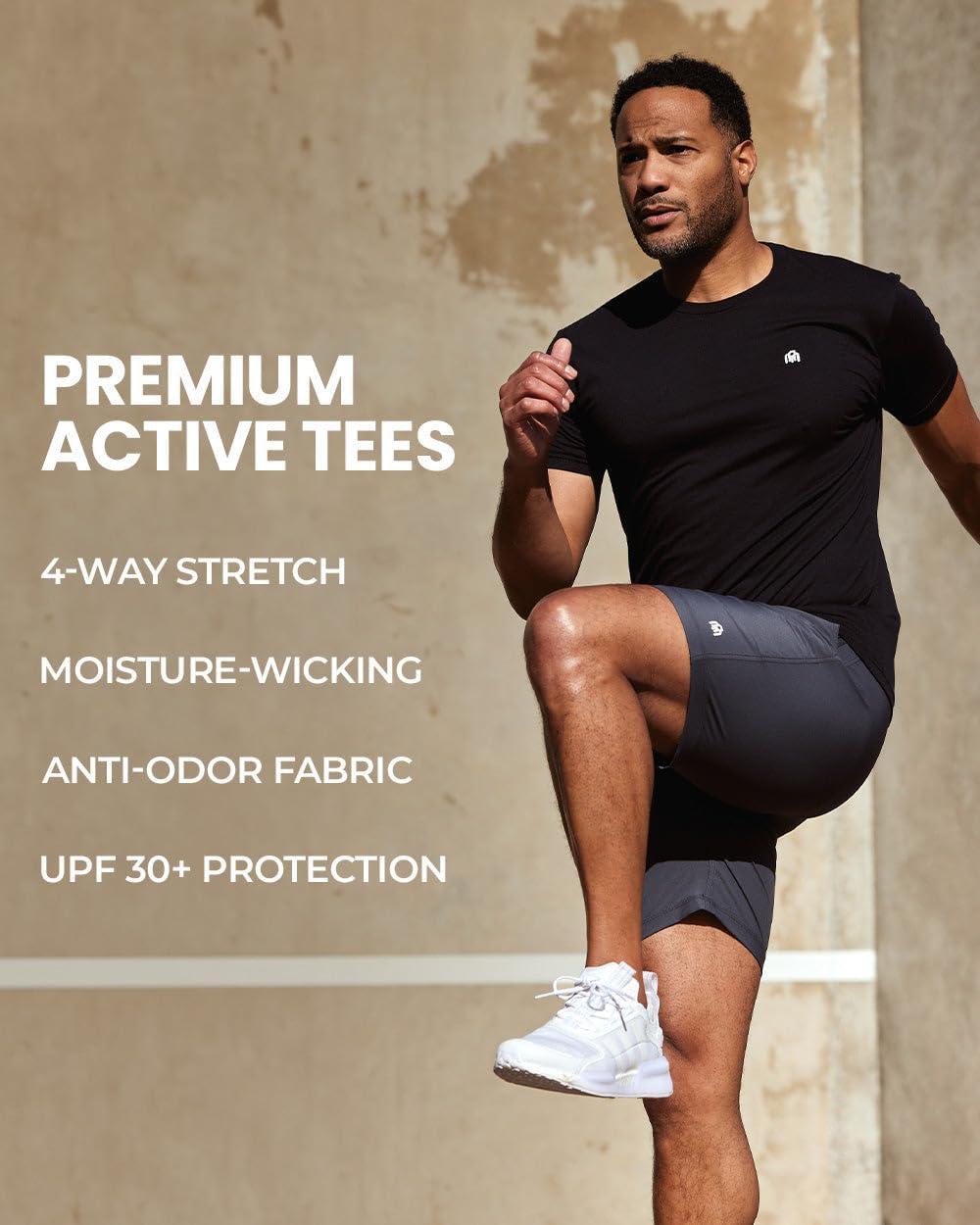 imageINTO THE AM Workout Shirts for Men Dry Fit Short Sleeve Athletic Gym Tees Running Fitted Tshirts S 4XLIndigo Logo