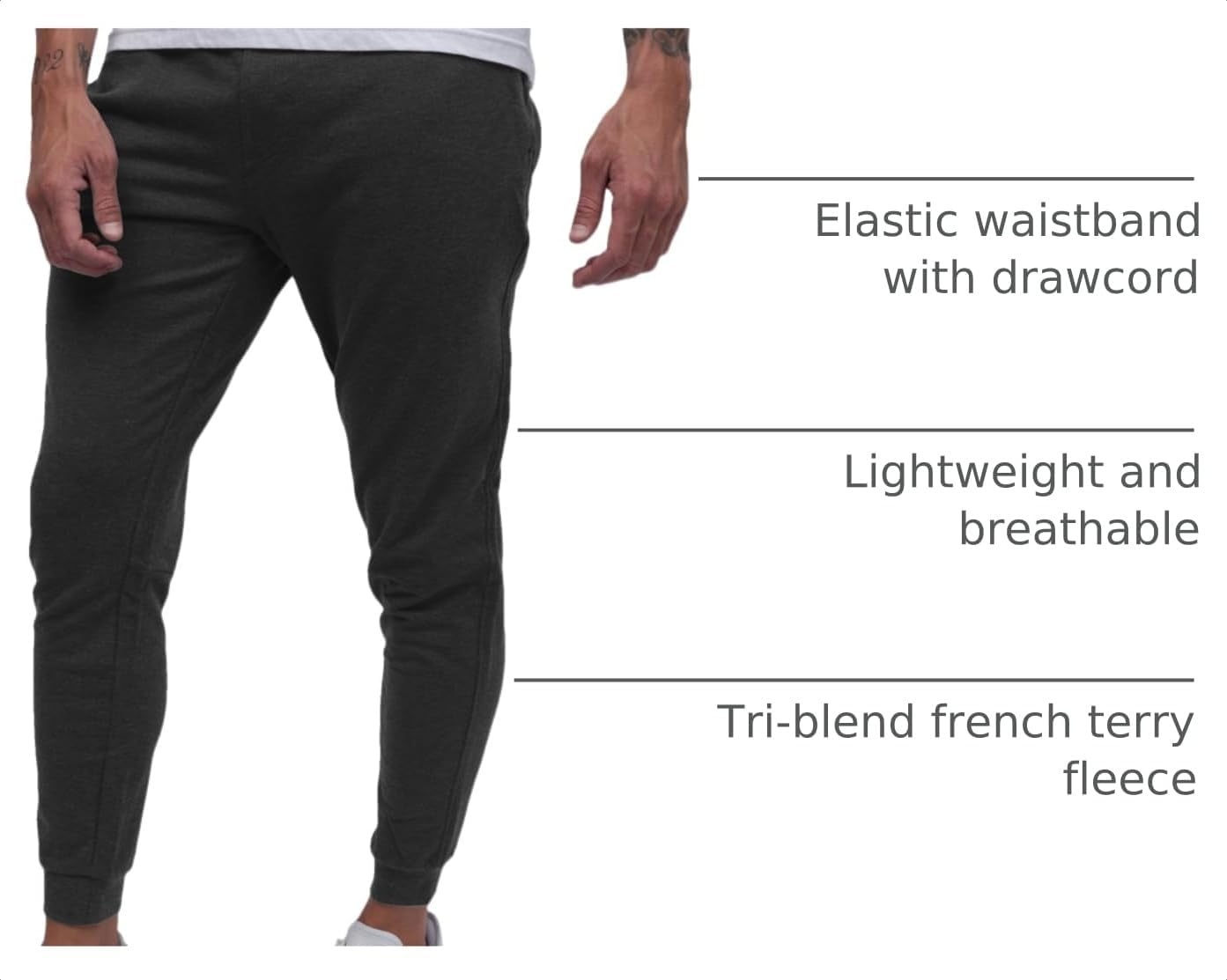 image:imageFleece Joggers for Men Soft Lounge Sweatpants Zip Pockets Tapered S4XLNonbranded Charcoal