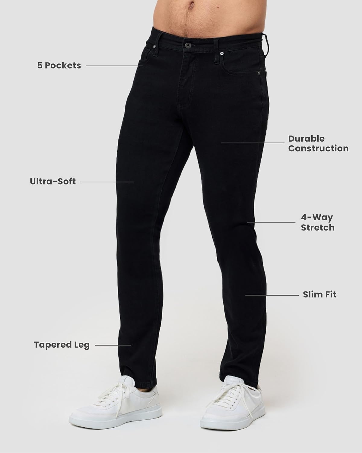 image:imageMens Jeans Stretch Denim Slim Fit Tapered Leg Ultra Soft ComfortBlack