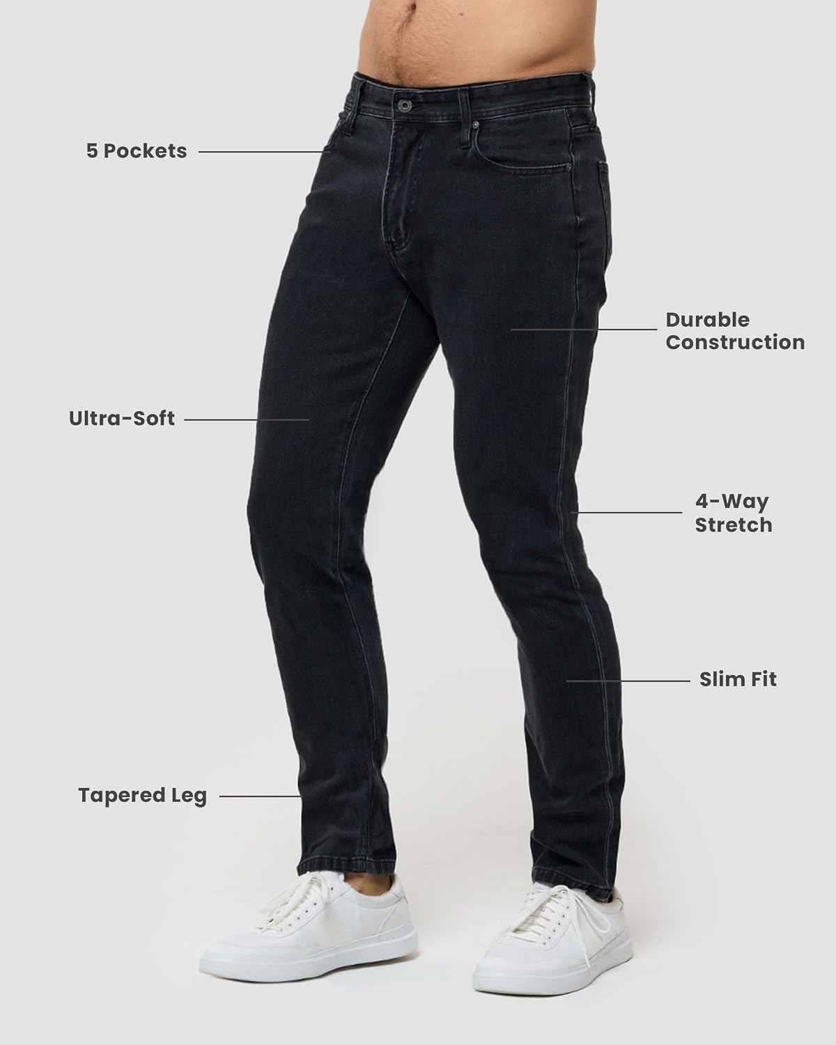 image:imageMens Jeans Stretch Denim Slim Fit Tapered Leg Ultra Soft ComfortDark Grey