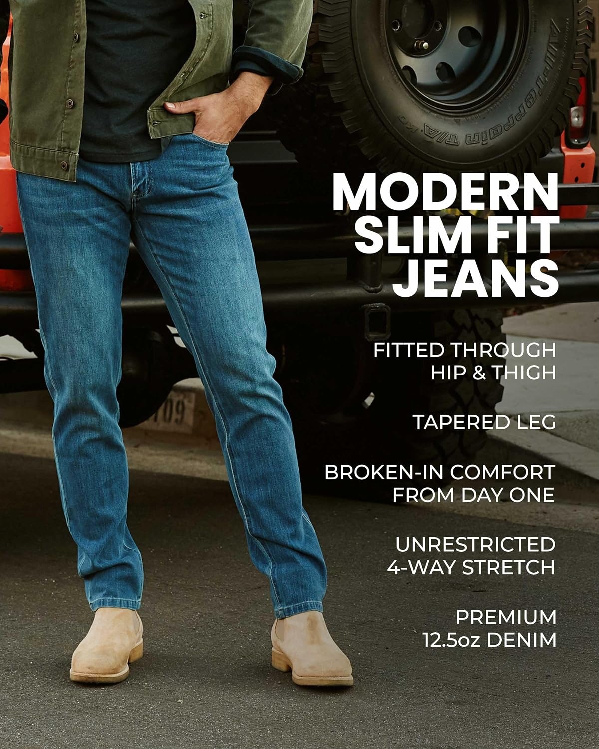 image:imageMens Jeans Stretch Denim Slim Fit Tapered Leg Ultra Soft ComfortDark Indigo