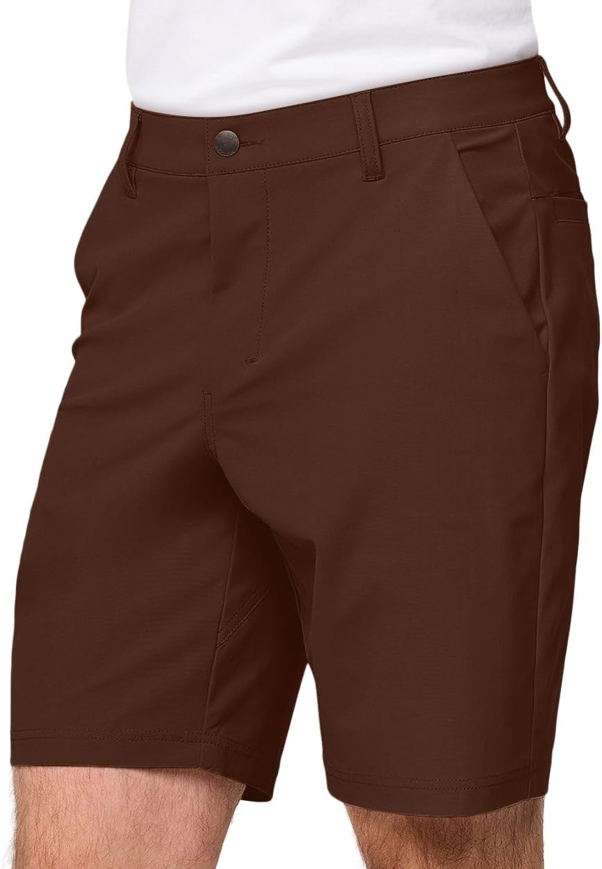 image:imageMens Shorts Stretch Chino Golf Casual Dress Flat Front 7 amp 9 InchBrown