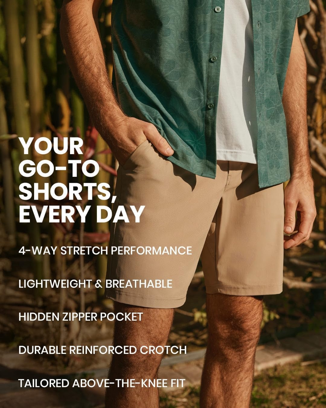 image:imageMens Shorts Stretch Chino Golf Casual Dress Flat Front 7 amp 9 InchBrownKhaki