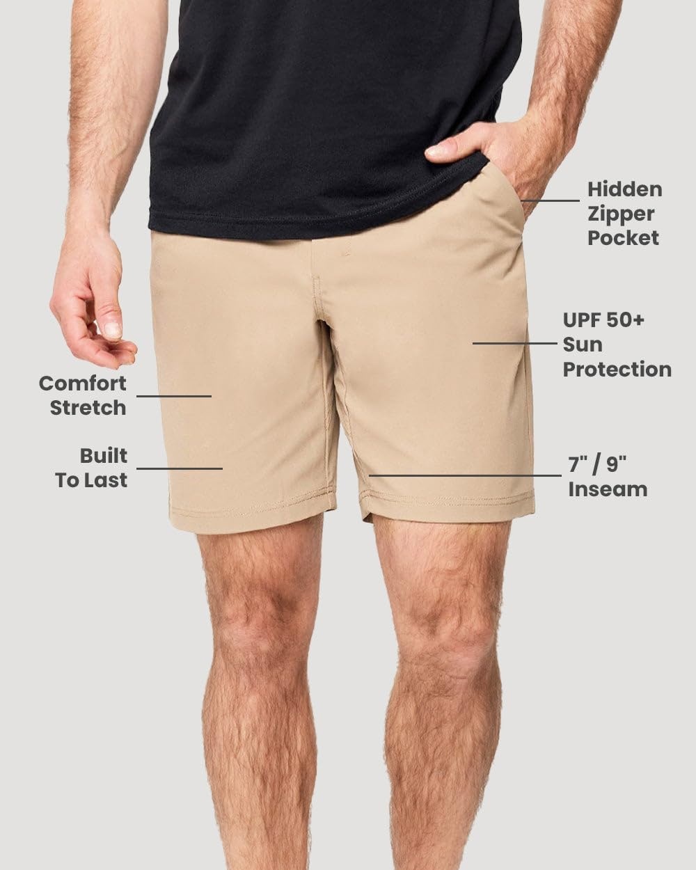 image:imageMens Shorts Stretch Chino Golf Casual Dress Flat Front 7 amp 9 InchKhakiLight Grey