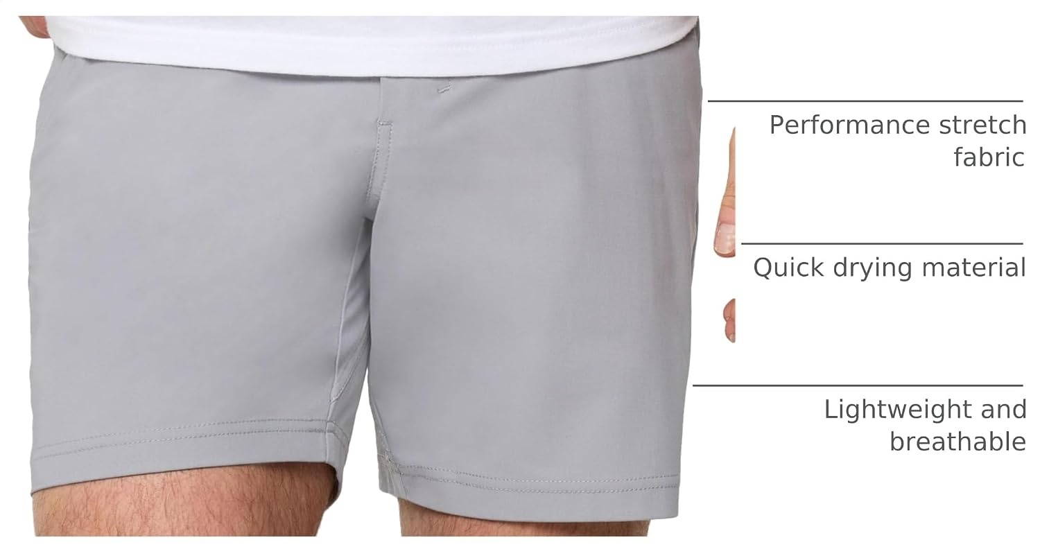 image:imageMens Shorts Stretch Chino Golf Casual Dress Flat Front 7 amp 9 InchLight Grey