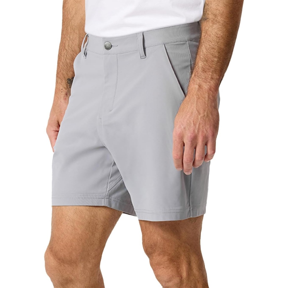 image:imageMens Shorts Stretch Chino Golf Casual Dress Flat Front 7 amp 9 InchLight Grey