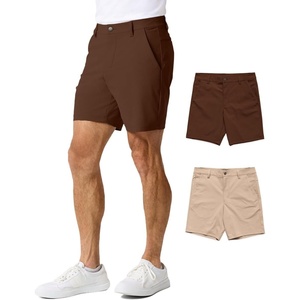 Mens Shorts Stretch Chino Golf Casual Dress Flat Front 7 & 9 Inch(Brown/Khaki)