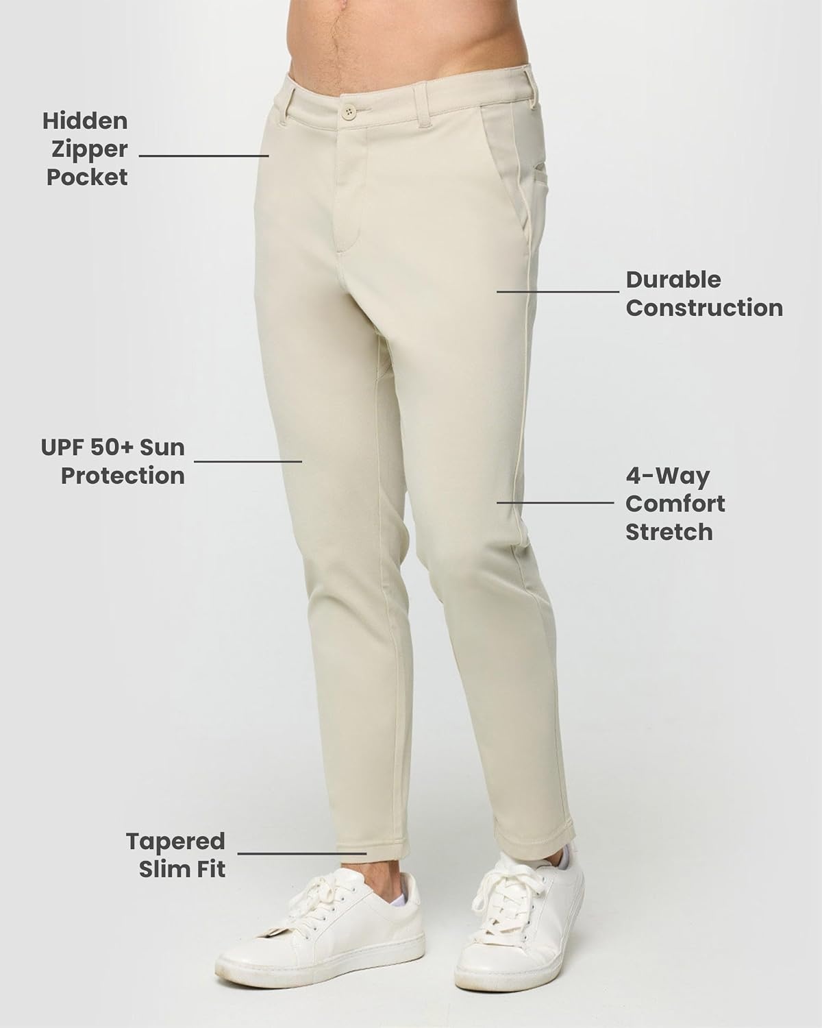 image:imageCasual Pants for Men Slim Fit Stretch Chino Tech Travel Pants TaperedBeige