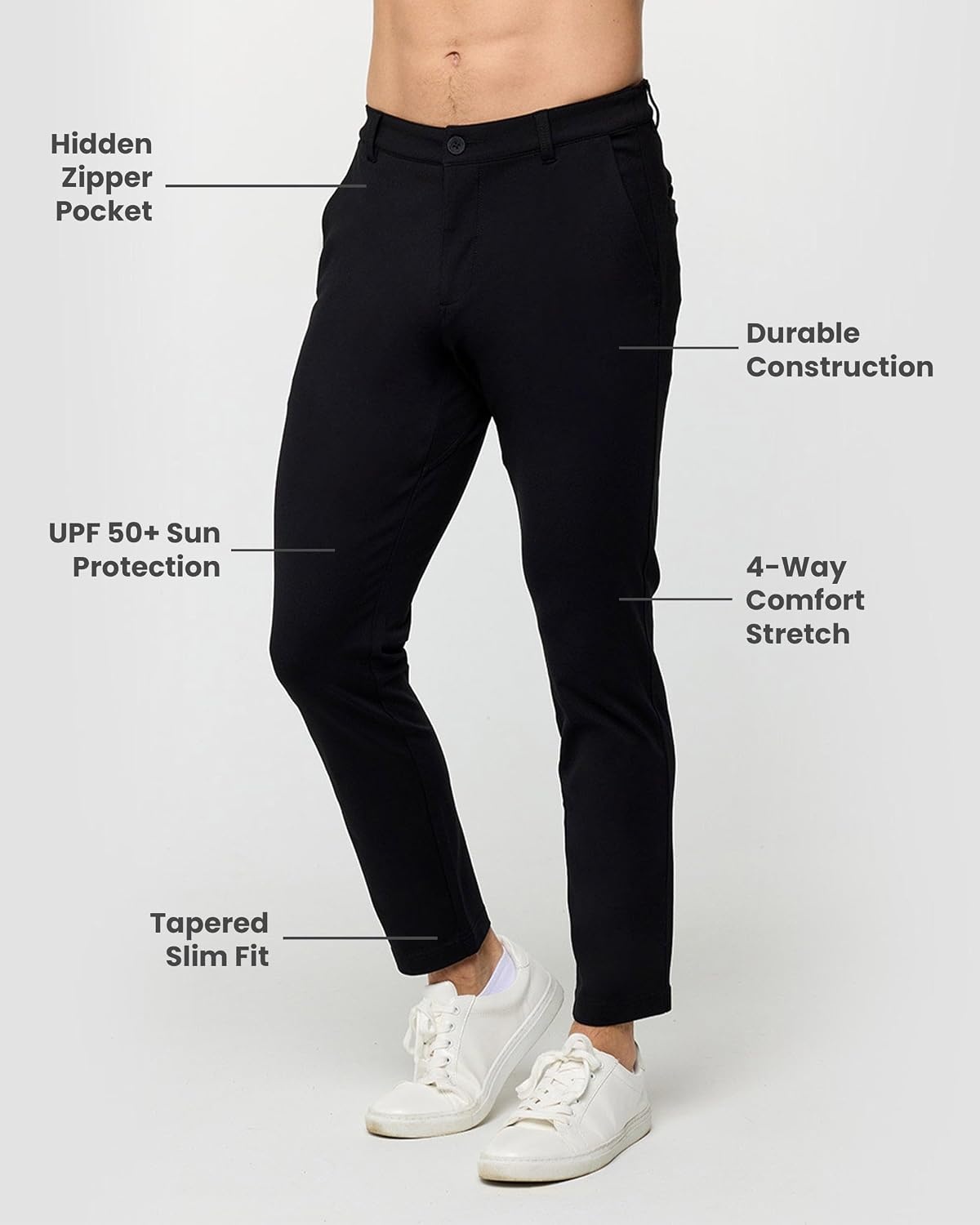 image:imageCasual Pants for Men Slim Fit Stretch Chino Tech Travel Pants TaperedBlackCharcoal