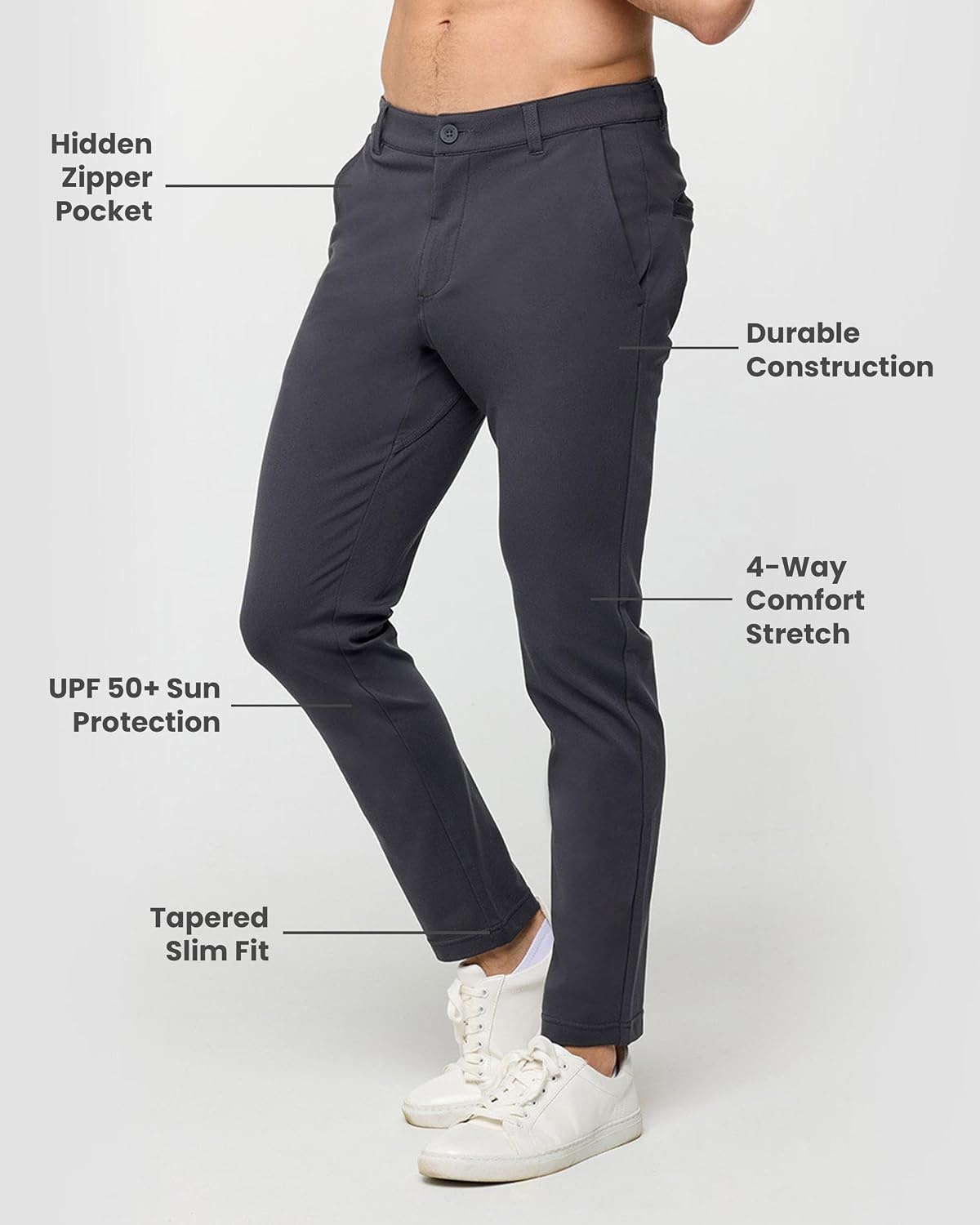 image:imageCasual Pants for Men Slim Fit Stretch Chino Tech Travel Pants TaperedCharcoal