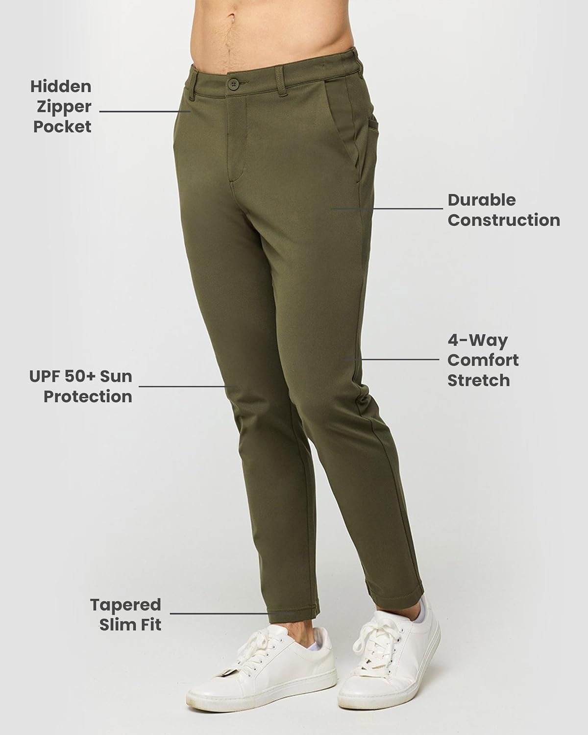 image:imageCasual Pants for Men Slim Fit Stretch Chino Tech Travel Pants TaperedDark Olive