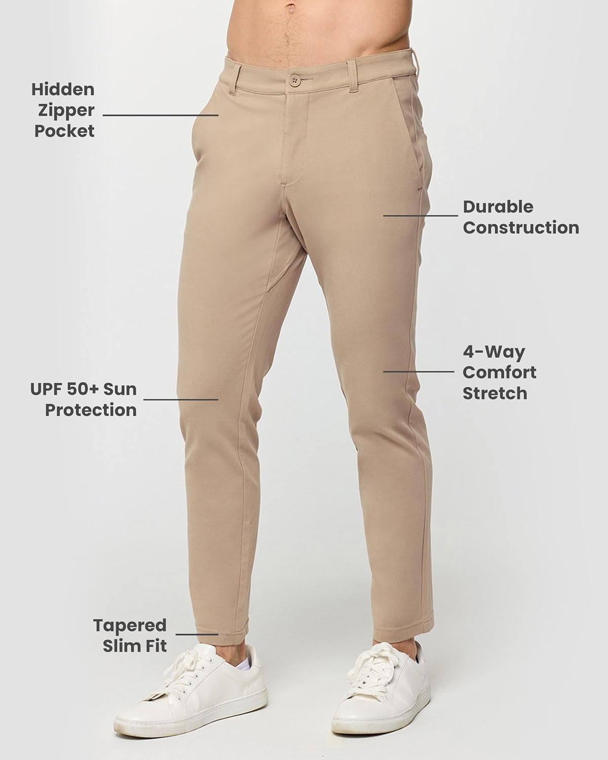 image:imageCasual Pants for Men Slim Fit Stretch Chino Tech Travel Pants TaperedKhaki