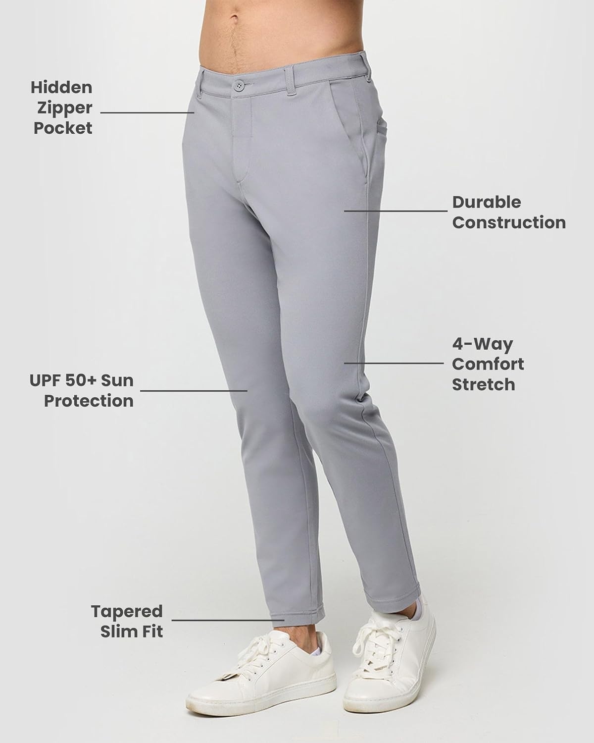 image:imageCasual Pants for Men Slim Fit Stretch Chino Tech Travel Pants TaperedLight Grey
