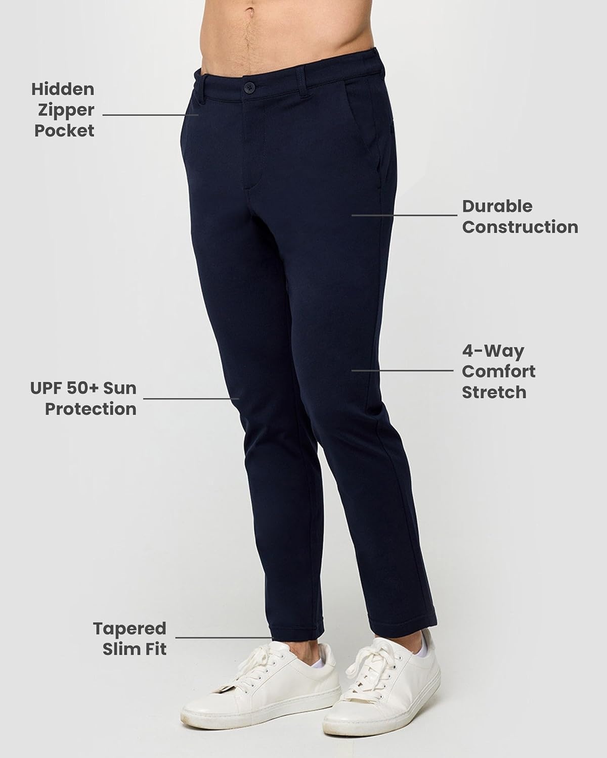 image:imageCasual Pants for Men Slim Fit Stretch Chino Tech Travel Pants TaperedMidnight Navy