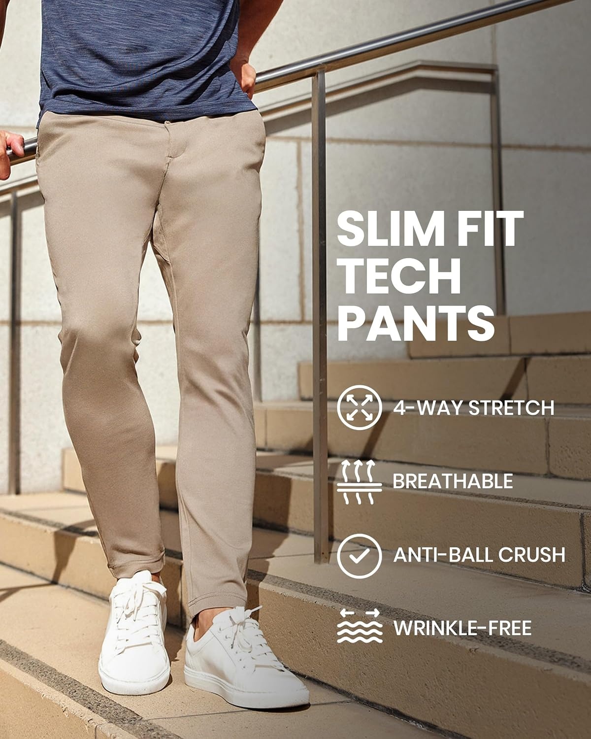 image:imageCasual Pants for Men Slim Fit Stretch Chino Tech Travel Pants TaperedTaupe