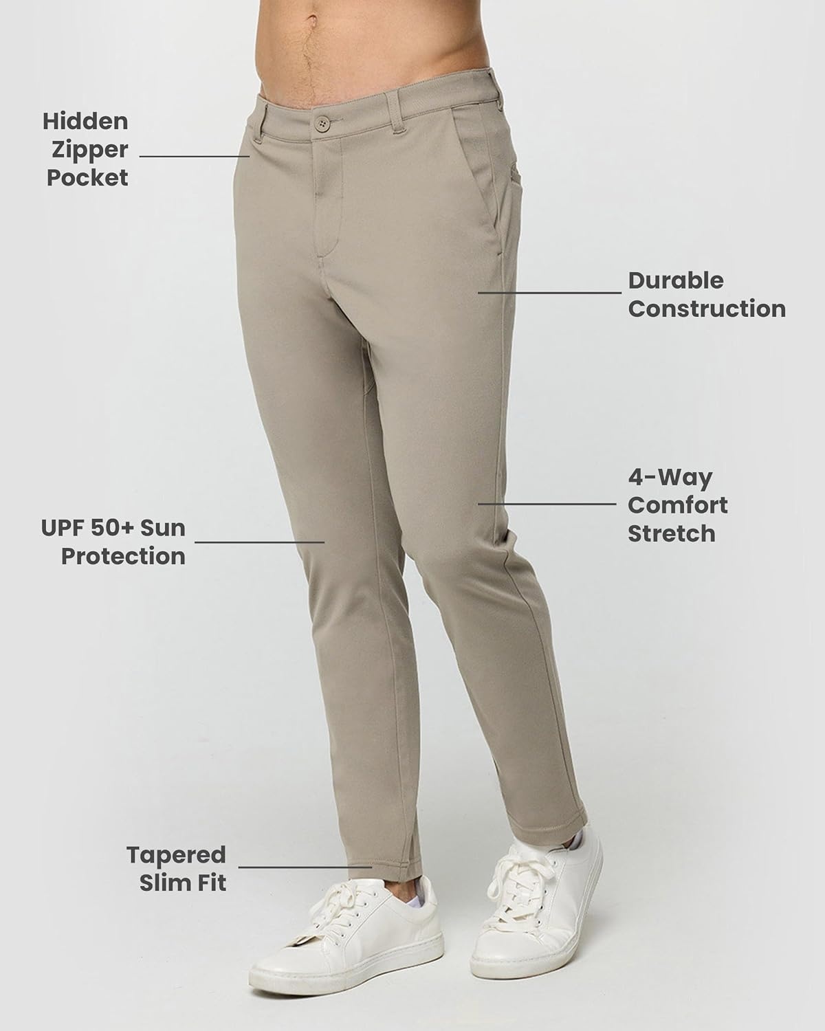 image:imageCasual Pants for Men Slim Fit Stretch Chino Tech Travel Pants TaperedTaupe