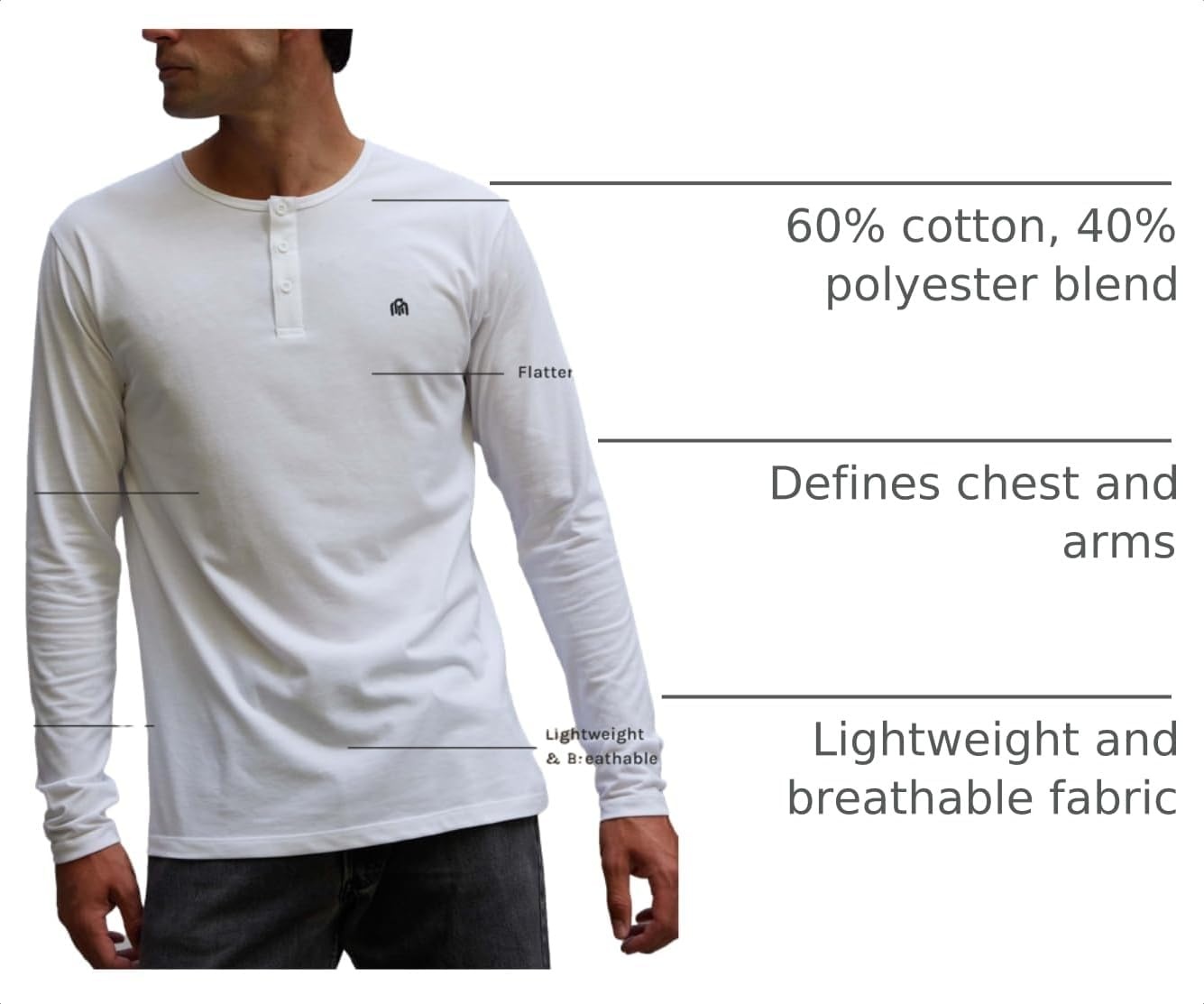 image:imageHenley Shirts for Men Long Sleeve Casual 3 Button Soft Cotton S4XL2 Pack NavyGrey Logo