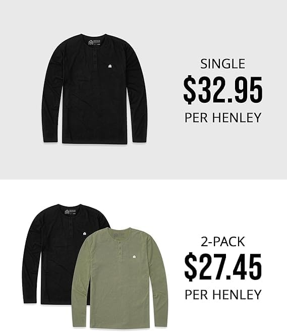 image:imageHenley Shirts for Men Long Sleeve Casual 3 Button Soft Cotton S4XL3 Pack BlackGreyIndigo Nologo
