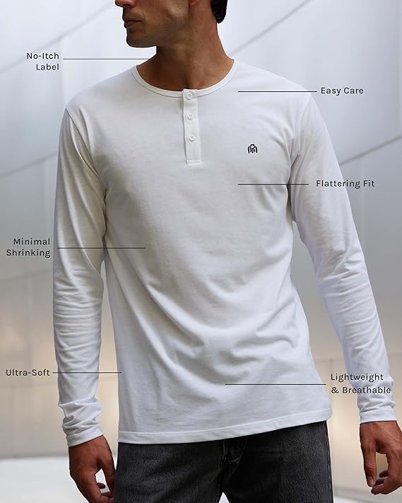 image:imageHenley Shirts for Men Long Sleeve Casual 3 Button Soft Cotton S4XLBeige Nologo