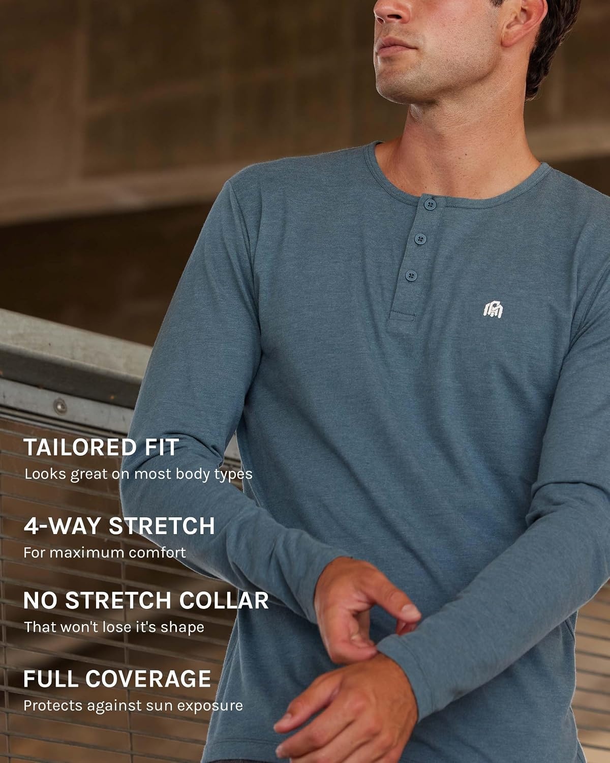 image:imageHenley Shirts for Men Long Sleeve Casual 3 Button Soft Cotton S4XLCharcoal Logo