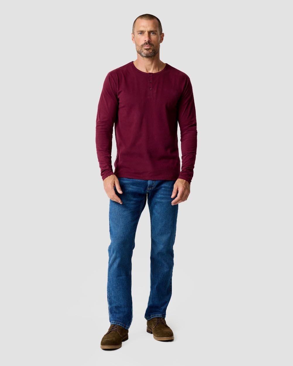 image:imageHenley Shirts for Men Long Sleeve Casual 3 Button Soft Cotton S4XLDark Maroon Nologo