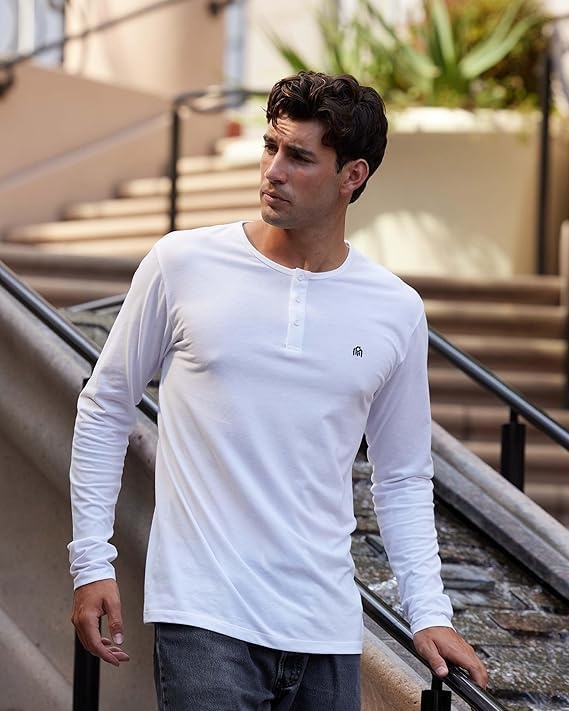 image:imageHenley Shirts for Men Long Sleeve Casual 3 Button Soft Cotton S4XLDark Maroon Nologo