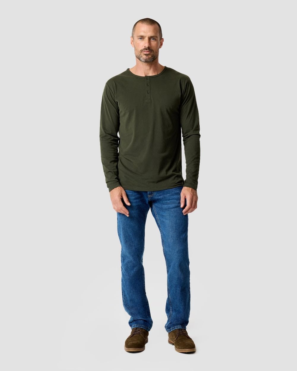 image:imageHenley Shirts for Men Long Sleeve Casual 3 Button Soft Cotton S4XLMidnight Olive Nologo