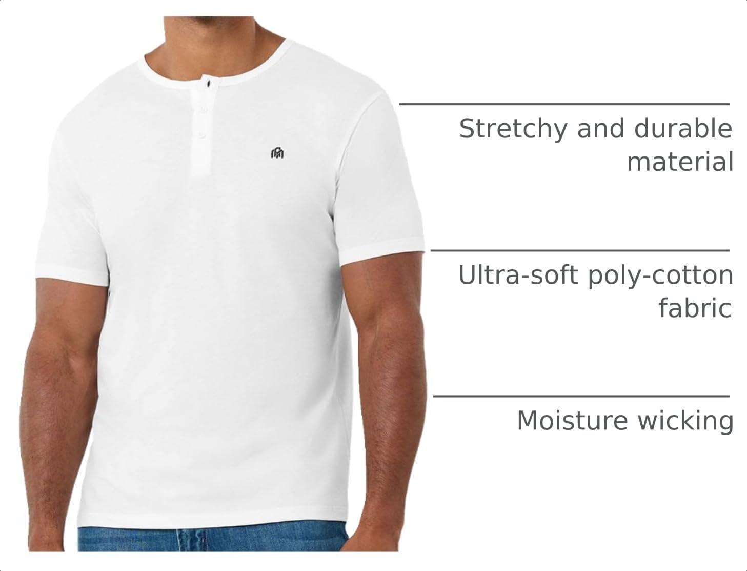 image:imageHenley Shirts for Men Long Sleeve Casual 3 Button Soft Cotton S4XLWhite Nologo