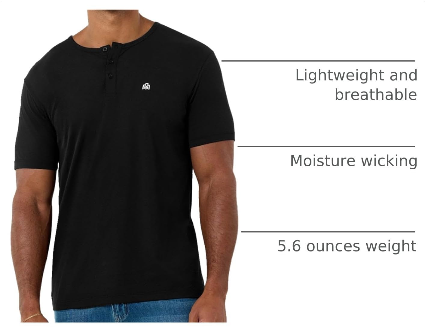 image:imageHenley Shirts for Men Short Sleeve Casual Fitted 3 Button Crew S4XLBlack Logo