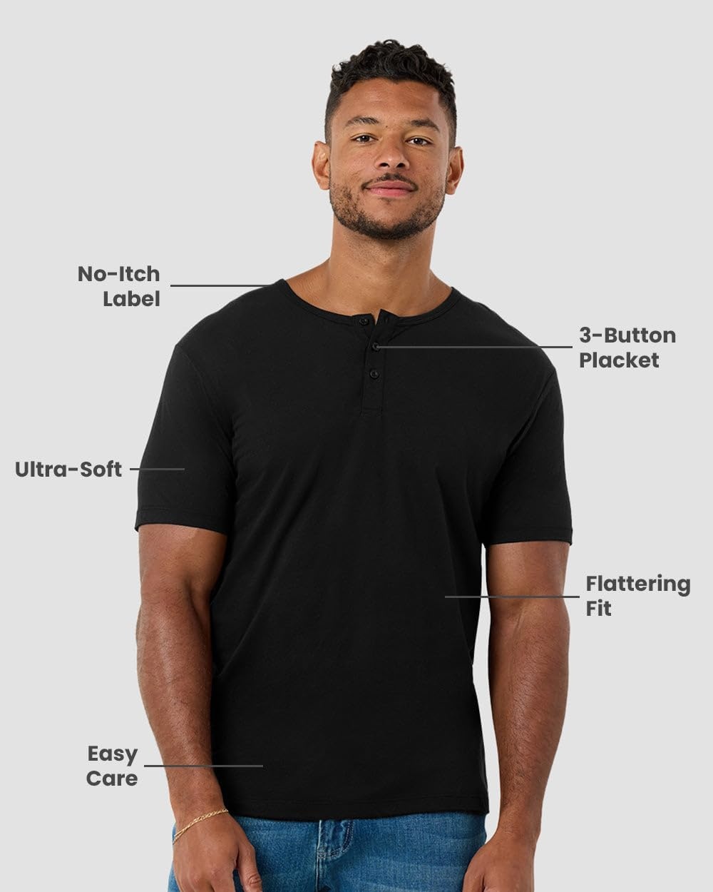 image:imageHenley Shirts for Men Short Sleeve Casual Fitted 3 Button Crew S4XLBlackBlackBlack Logo