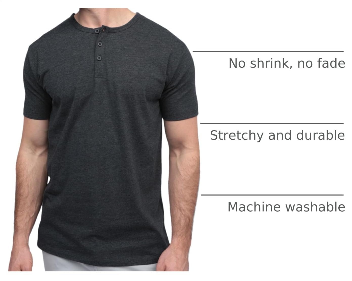 image:imageHenley Shirts for Men Short Sleeve Casual Fitted 3 Button Crew S4XLCharcoal Nologo