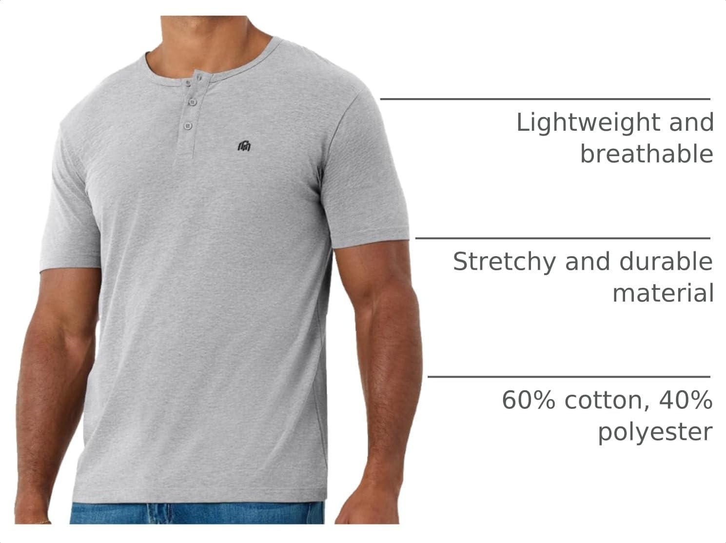 image:imageHenley Shirts for Men Short Sleeve Casual Fitted 3 Button Crew S4XLGrey Logo