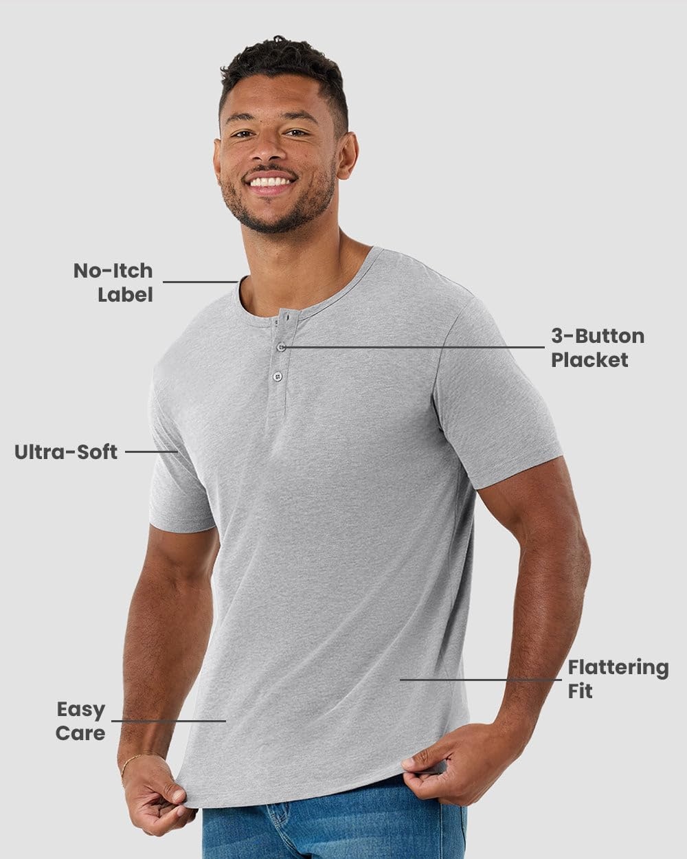 image:imageHenley Shirts for Men Short Sleeve Casual Fitted 3 Button Crew S4XLGrey Logo