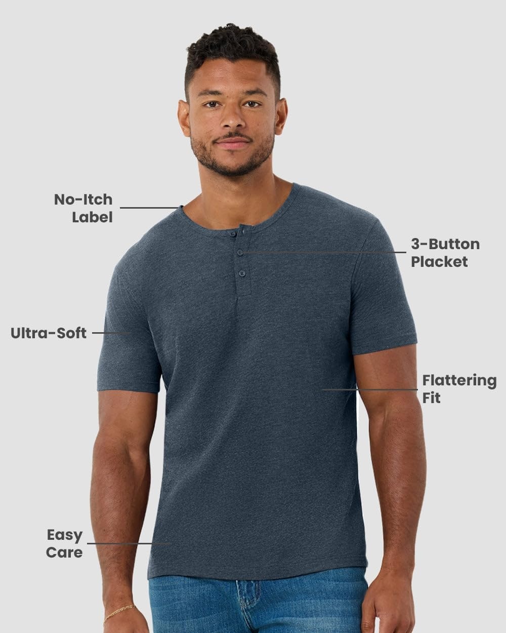 image:imageHenley Shirts for Men Short Sleeve Casual Fitted 3 Button Crew S4XLNavy Nologo