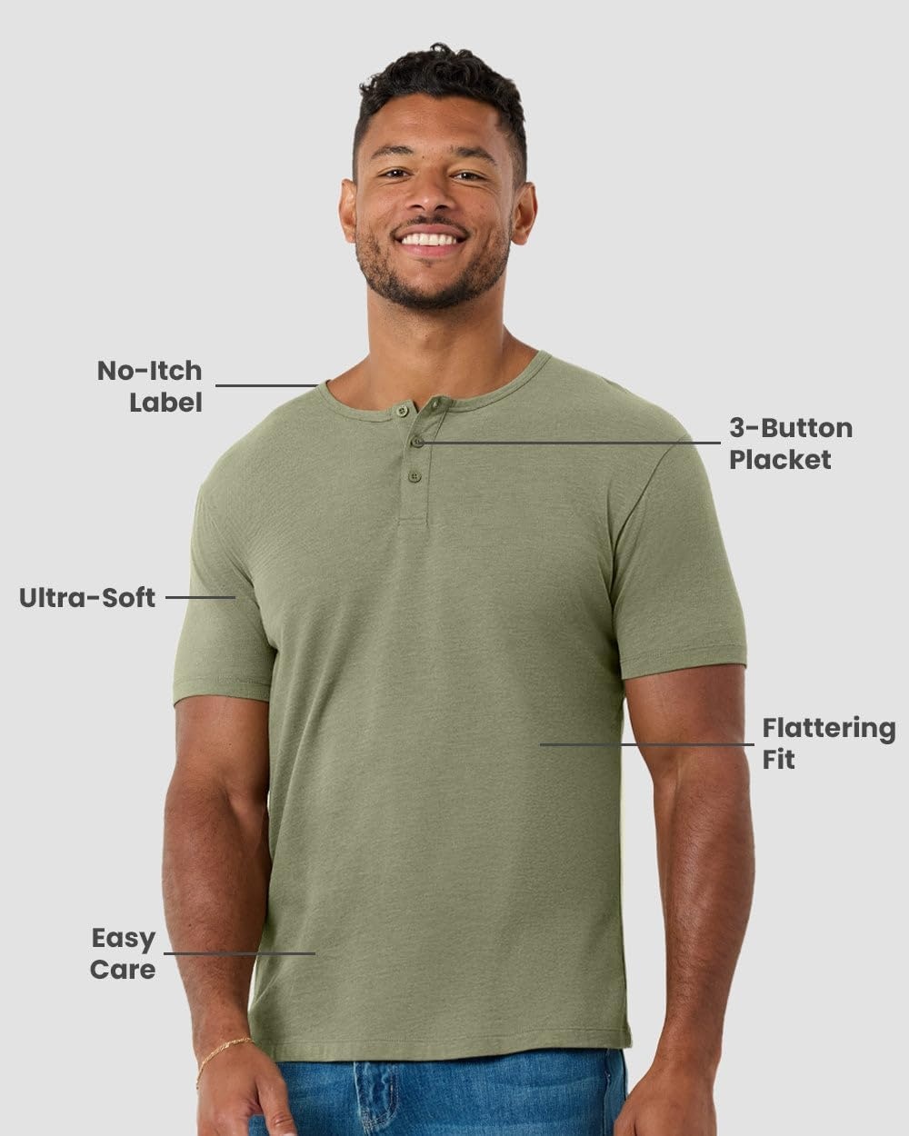 image:imageHenley Shirts for Men Short Sleeve Casual Fitted 3 Button Crew S4XLOlive Green Logo