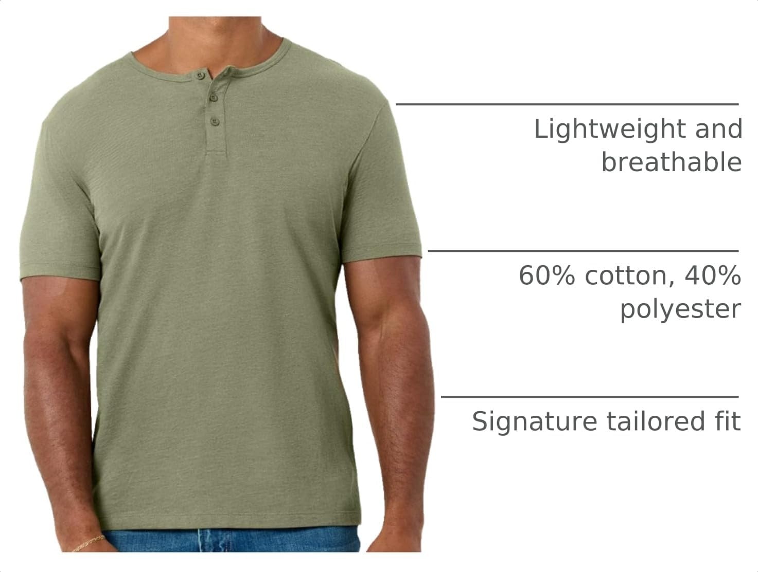 image:imageHenley Shirts for Men Short Sleeve Casual Fitted 3 Button Crew S4XLOlive Green Nologo